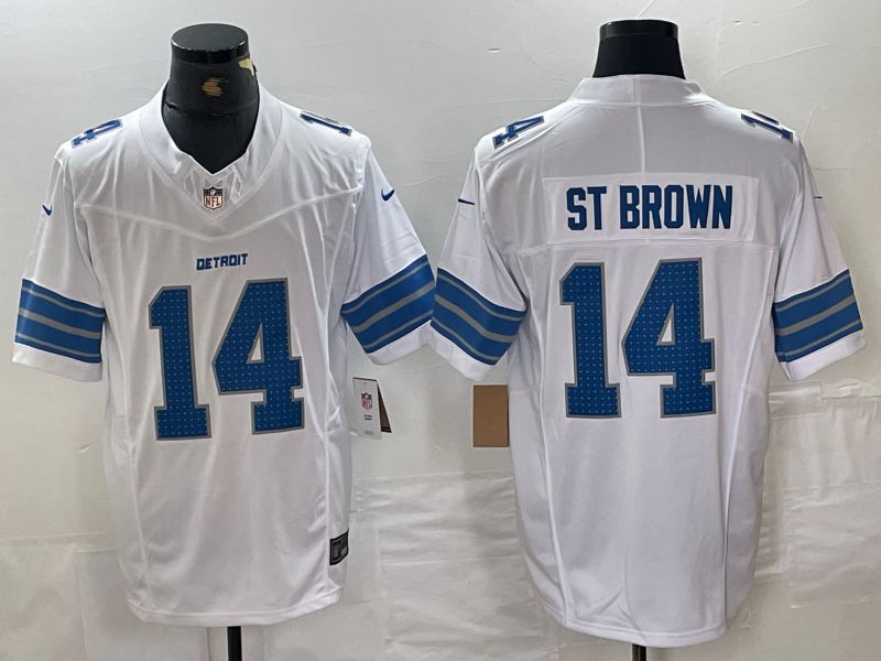 Men Detroit Lions 14 St Brown White Three generations 2024 Nike Vapor F.U.S.E. Limited NFL Jersey